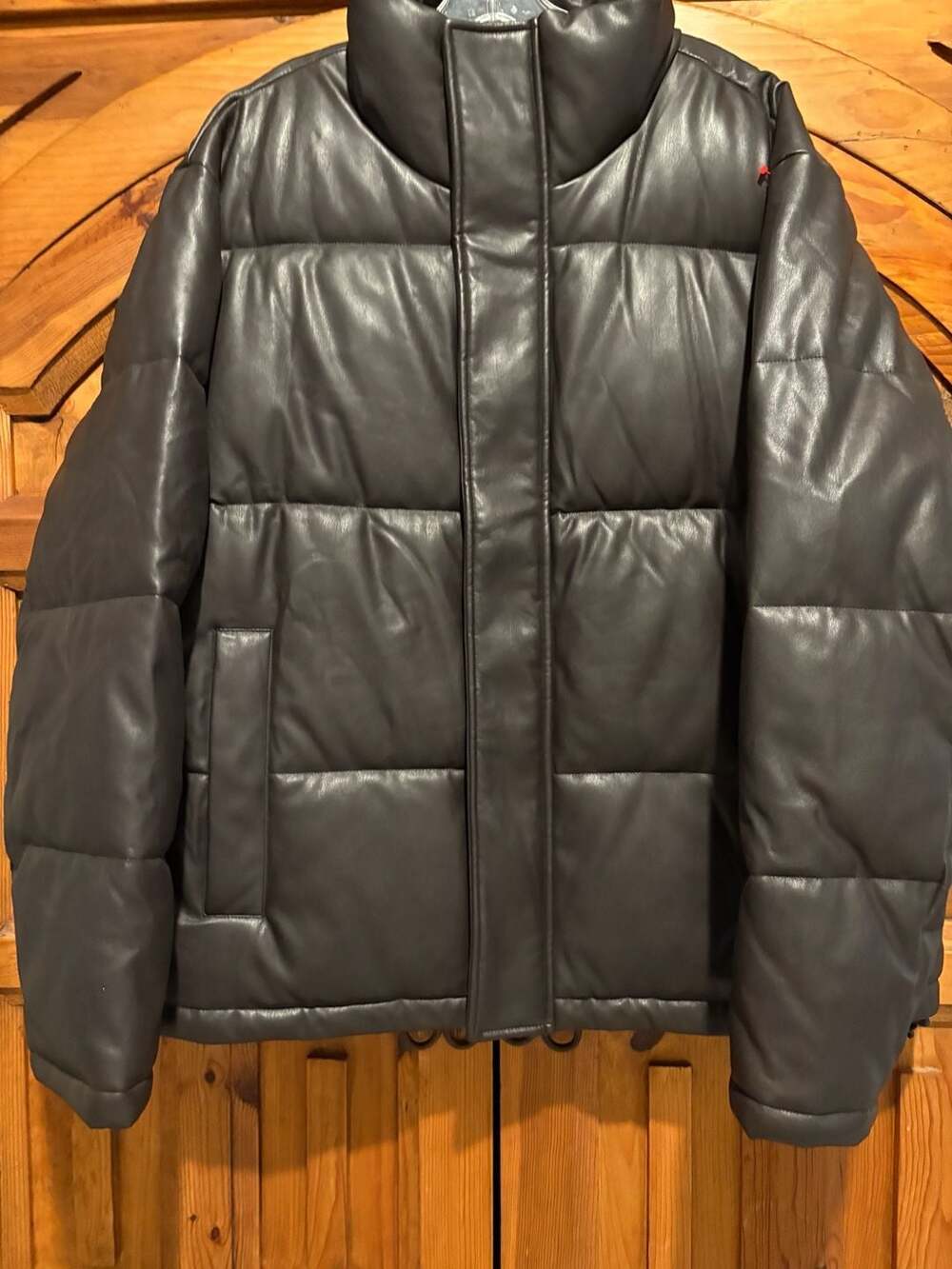 Calvin Klein Faux Leather Puffer Jacket Size L Brown Winter Coat